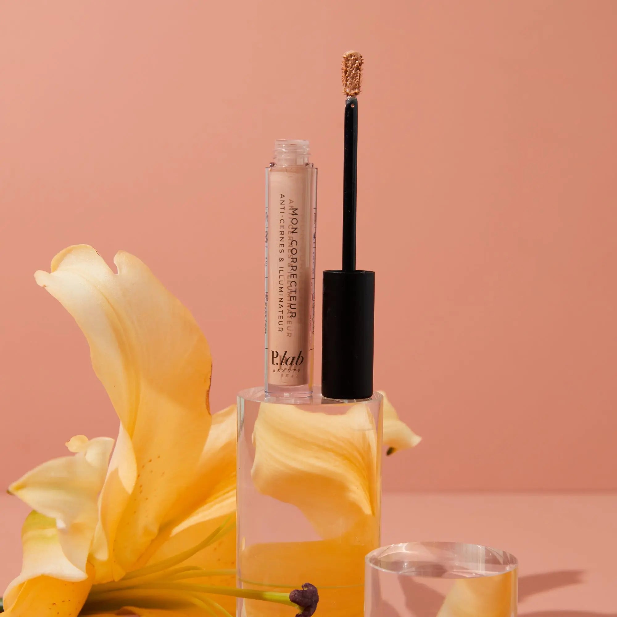 correcteur ouvert fond rose et fleur