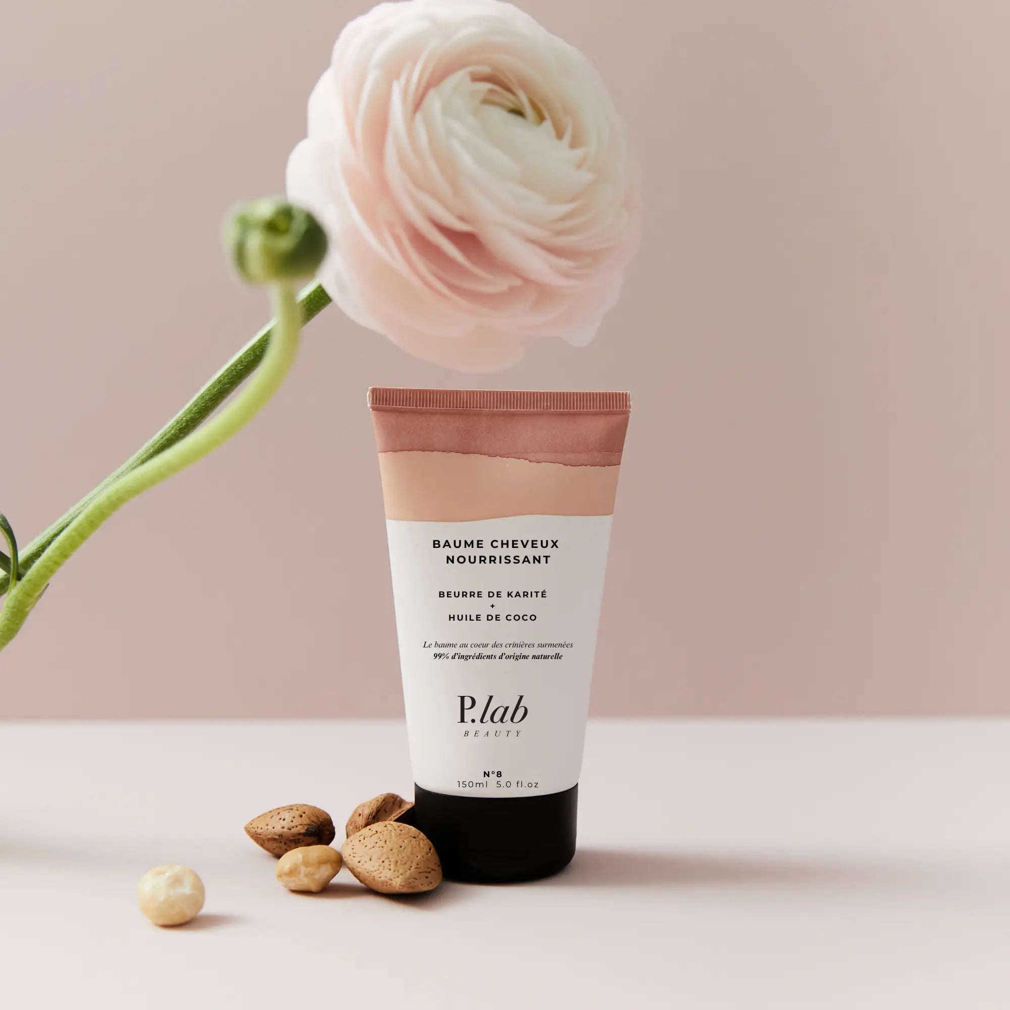 masque cheveux amande fond rose fleur rose