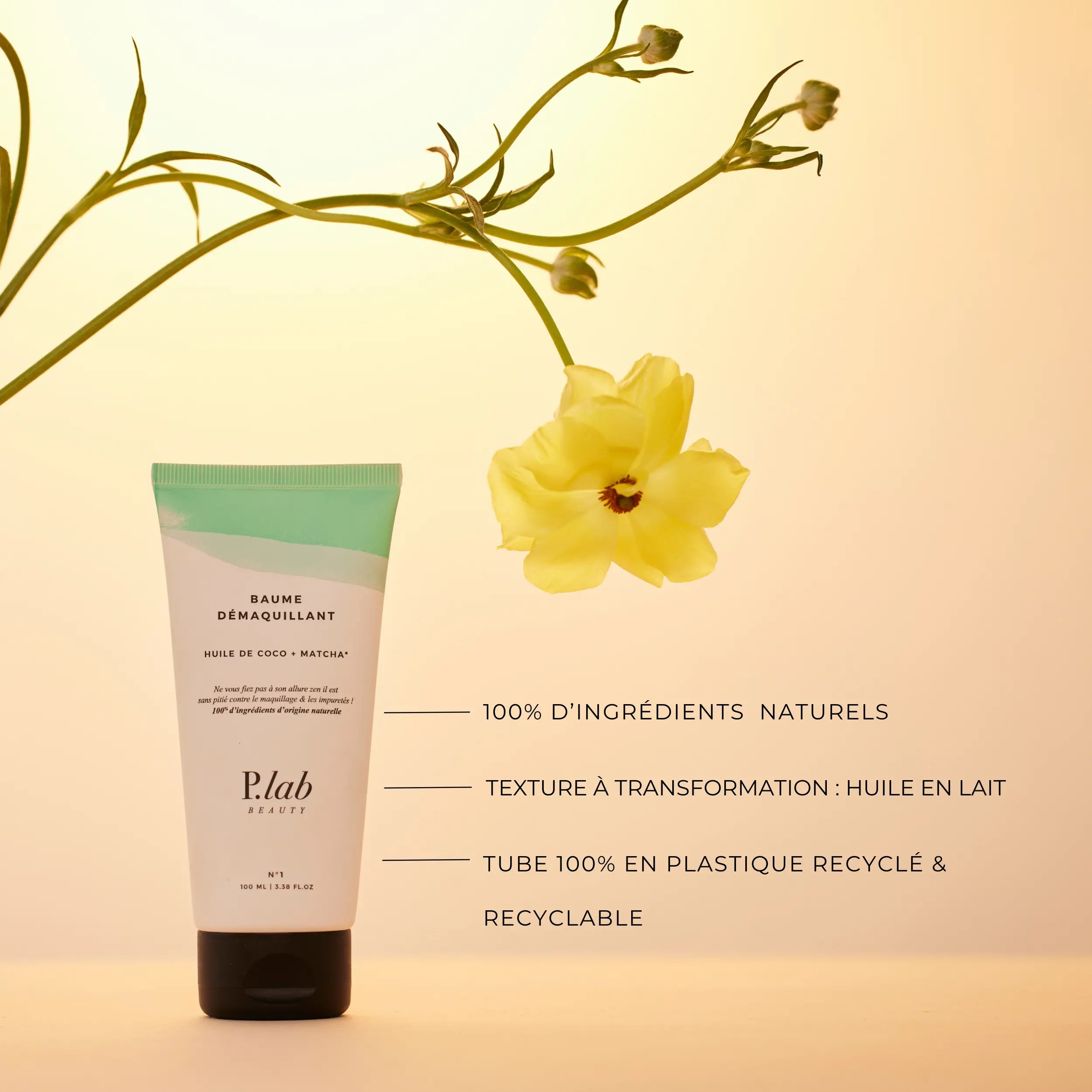 baume démaquillant fond jaune fleur jaune et bénéfices