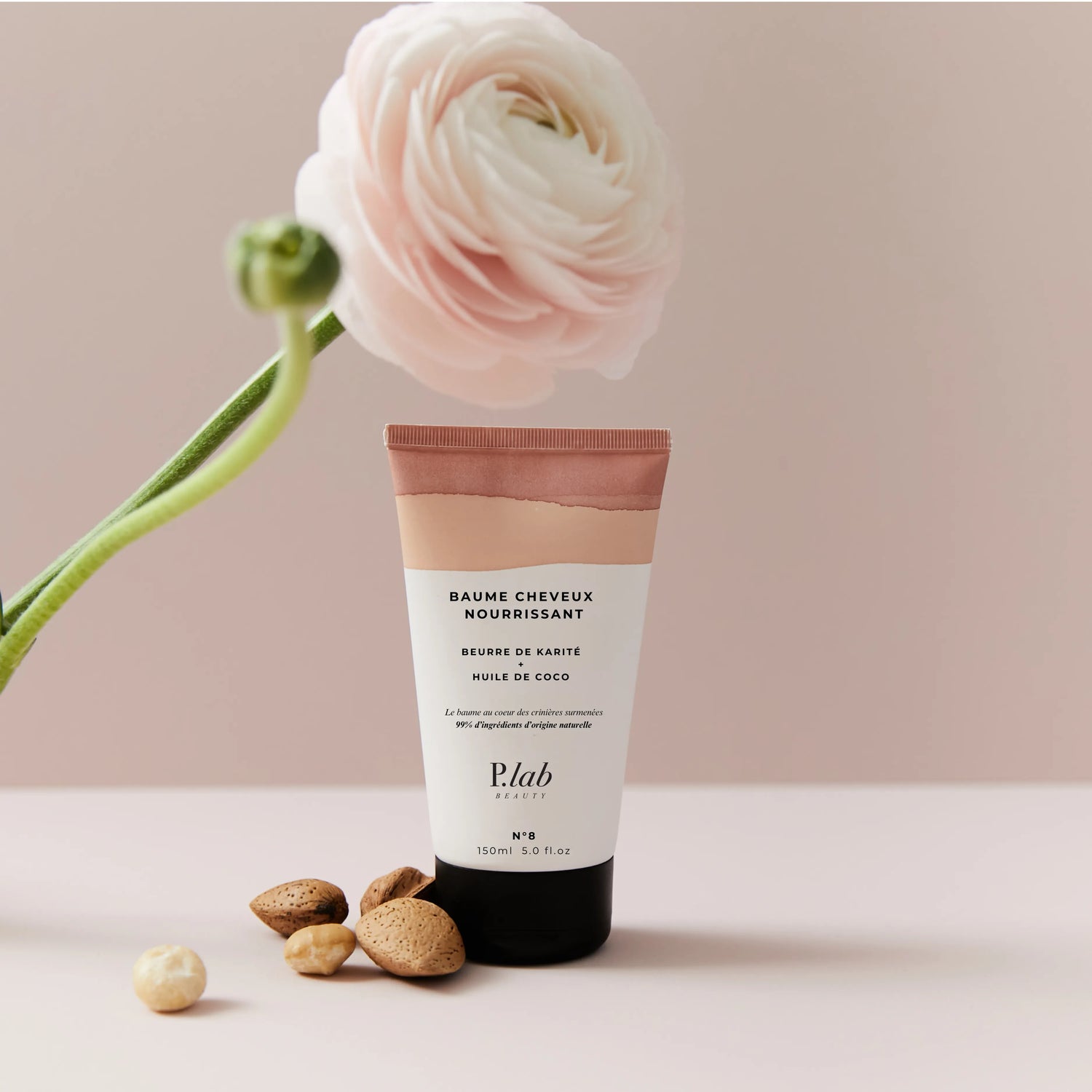 masque pour cheveux amandes fond rose et fleur